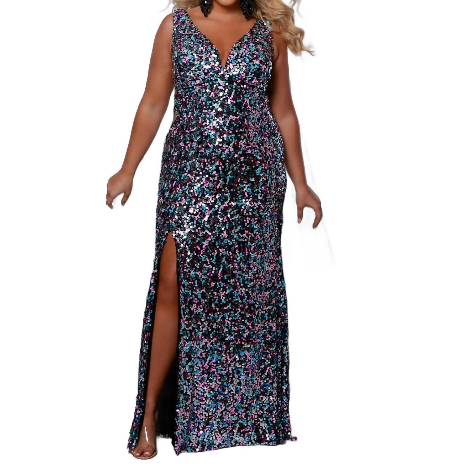 New Sydney's Closet V Neck Sequins Prom Dress In Pink Multi